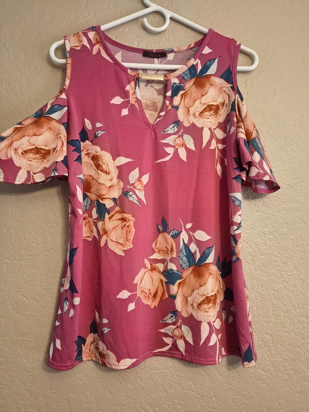 First Love Pink Cold-Shoulder Floral Tunic